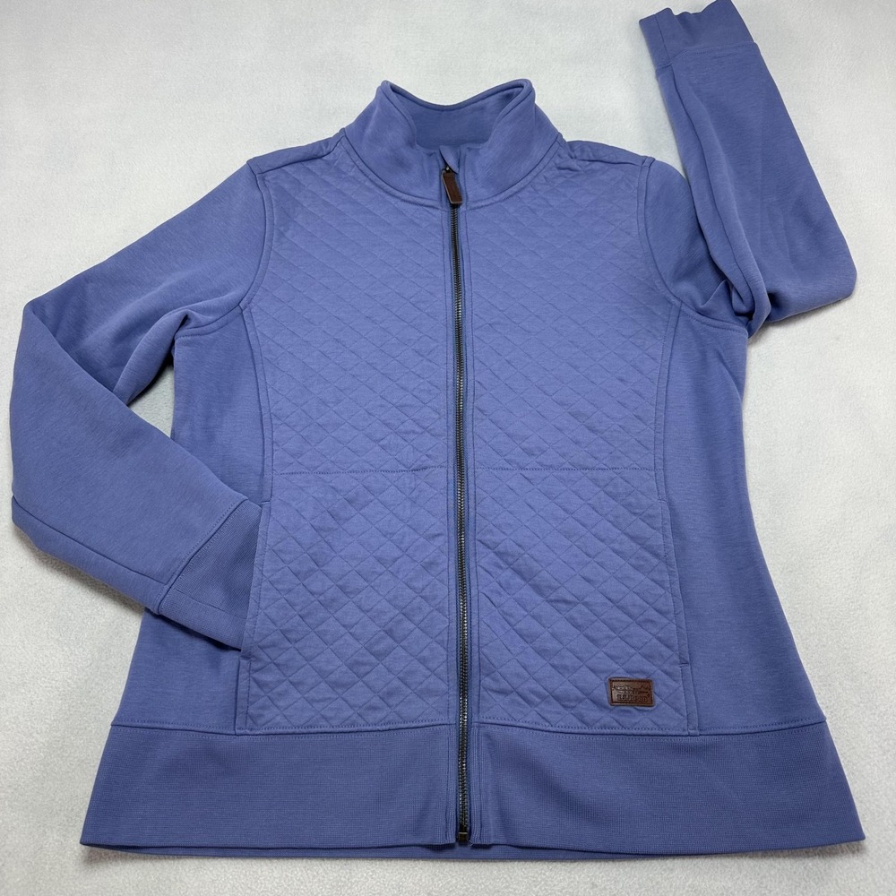 L.L. Bean Quilted Jacket Womens M‎ Petite Purple Full Zip Mock Neck Warm Jersey